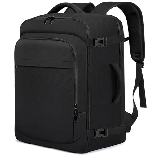 ENZOSUM Mochila Viaje Cabina Avion 55x40x20,Equipaje de Mano 44L Mochila de Viaje Mujer Hombre para Portatil 17.3 Pulgadas Negro