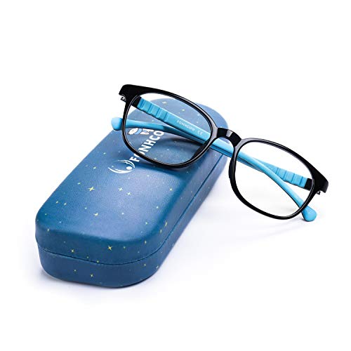 FONHCOO Blue Light Blocking Glasses for Kids, Computer Gaming Glasses for Boys and Girls Age 3-15 with Anti Glare & Eyestrain & Blue Ray (Black Blue)