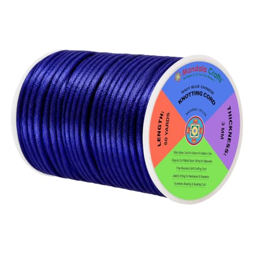 Mandala Crafts 3mm Navy Blue Satin Cord for Macrame Chinese Knotting