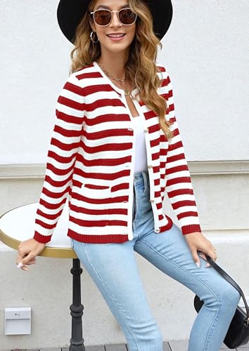 Halife Womens Cardigan Sweaters with Pockets Crew Neck Button Front Knitted Outwear Coat3