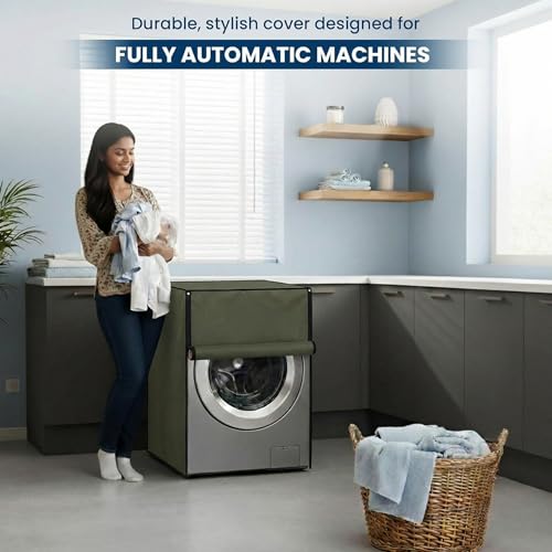 Image of Waterproof & Dustproof Front Load Washing Machine Cover Compatible for LG 12kg (FHD1208STB) | UV-Protective Washing Machine Cover | Anti-Slip Polyester | Easy to Clean & Zipper (Military)