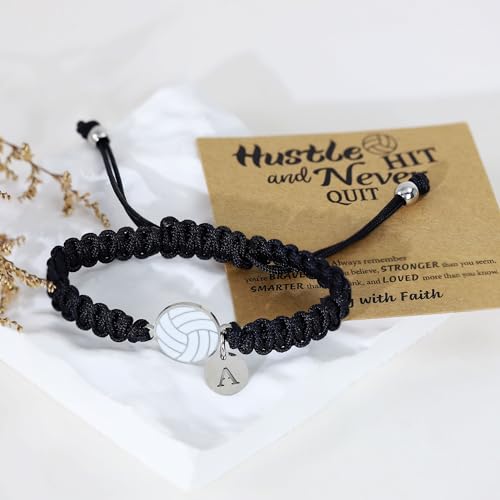 Image of BAYLAY Volleyball Gifts for Teen Girls - 14K Whited Gold Plated Initial Volleyball Bracelets Volleyball Gifts Adjustable Volleyball Charm Bracelet Volleyball Gifts for Teen Girls