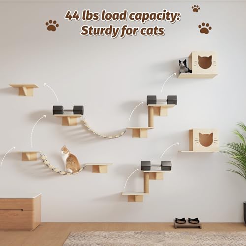 Estantes de pared para gatos 8 en 1 de madera miniatura 4