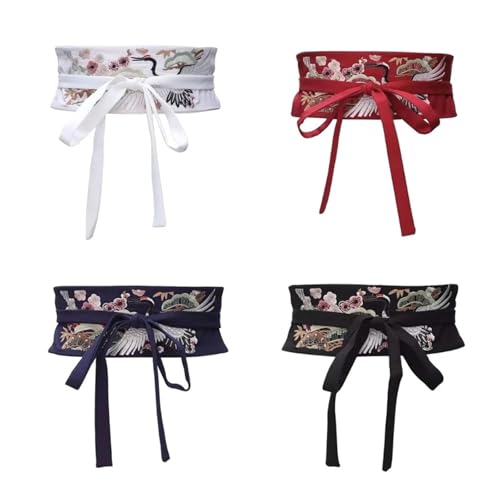 Belts For Women Clothing Waistband With Tassels Wide Tie Belt With Embroidery Crane Craft2