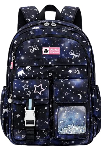 Mochila Escolar Infantil Menina Impermeável 41cm – Mochila Feminina Infantil Reforçada com Compartimentos, Abertura 180°, Multi Bolsos, Leve para Escola, Passeio e Viagem (Galáxia)