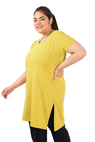 Image of RYSH Women's All-Over Printed Cotton Plus Size Longline T-Shirt with Pockets
