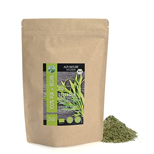Alpi Nature Estragon Seco Orgánico 250g, Hierba Seca y Frotada, Especia Estragón para Cocinar y Condimentar
