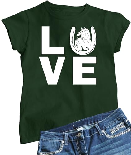 Small Forest Green Women Love Horses Horse Lover Equestrian T-Shirt