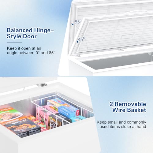 Image of 18.0 Cu.Ft Deep Freezer, Large Chest Freezer for Families with Removable Basket& 8 Adjustable Thermostat, Energy Saving Freezer Front Drain Free Standing Top Open Door for Home, Kitchen, White