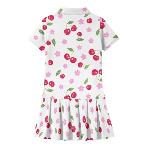 Girl's Athletic Tennis Dresses Short Sleeve 2 Buttons Golf Outfit for 5-14 Years Workout Skirt4