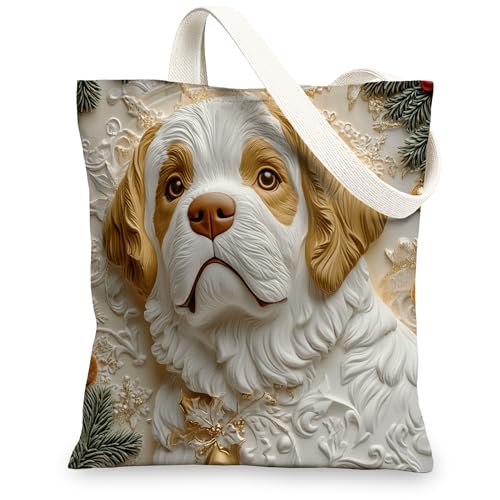 Bolsa de lona para compras de 13 x 15 pulgadas, divertida bolsa de tela reutilizable de lujo para compras de Navidad para mujeres, decoración de regalo de pintura para mascotas