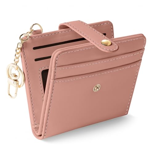 Image of Jogjam Coral Pink Rfid Ladies Wallet, Small Slim Thin Compact Credit Card Women Wallet, PU Leather Bifold Cash Zipper Coin Pocket ID Window for Female