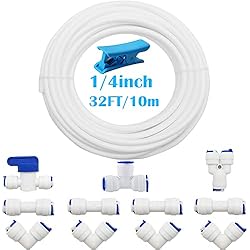 Codo Antiretorno Para Osmosis Inversa CESFONJER 1/4´´ Conector Kit, RO Osmosis Inversa Sistema de Filtro Paquete de 12 (Y + T + I + L Combo + Válvula de Cierre) +10 Metros Tubo de Agua Blanco 1/4´´ (6.3 mm)