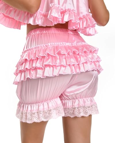 Satini Sissy Ruffled Victorian Lolita Bloomer Shorts Silky Satin Pumpkin Pantaloon Bottoms4