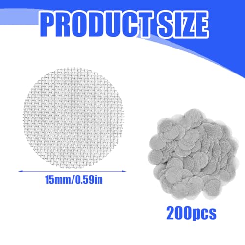 NHP 200Stücke 15mm Edelstahl Pfeife Screen Filterung,Bong Sieb,Pfeifensiebe Einlegesiebe,Edelstahl Screen Pipe Screens,Rauchfilter Screen Rohr Filterung