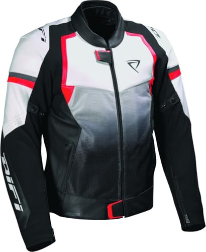 Difi Oakland Aerotex perforierte wasserdichte Motorrad Lederjacke, schwarz/weiß/rot, 50
