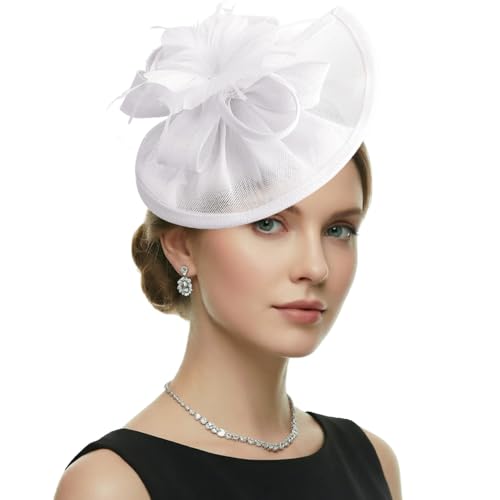 Image of DRESHOW Fascinators Hat Feather Headband Women's Fascinators Tea Party Headwear with Clip Flower Head Band for Girls & Women