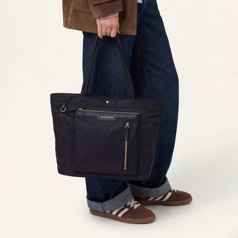 Image of Accessorize London Women's Black Siona Multi-Pocket Tote
