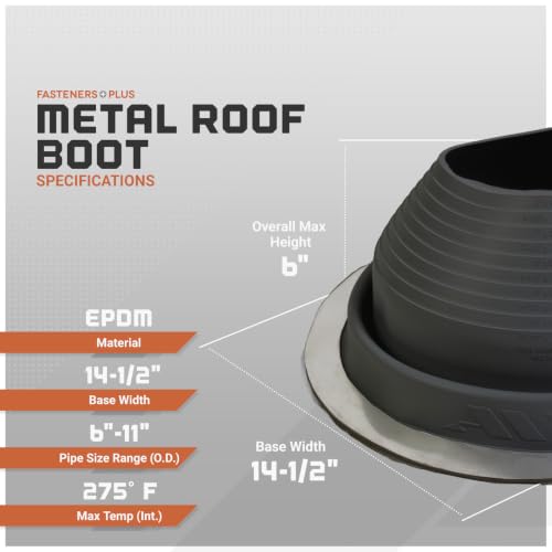 Image of Fasteners Plus #7 Round EPDM Metal Roof Pipe Flashing Boot (Fits 6 inch - 11 inch Pipe OD), Black