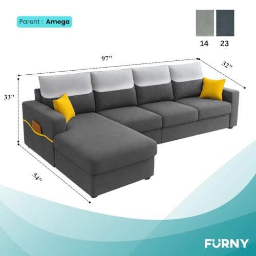 Image of Furny Tokiaa 6 Seater Fabric LHS L Shape Sofa Set (Dark Grey) | Soft Velvet Fabric | Modern Design | Comfortable Seating | Living Room Furniture