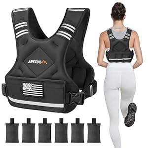 APEXUP Adjustable Weighted Vest, 4-10lb/12-18lb/20-32lb Vest with 6 Ironsand Weights and Large Pocket, Weight Vest for Men Women Strength Training, Running, Walking