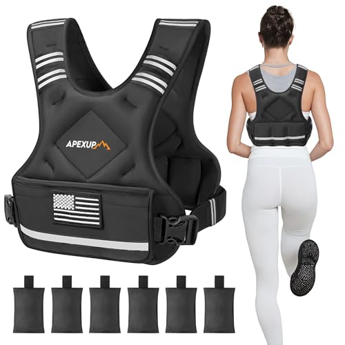 APEXUP Adjustable Weighted Vest, 4-10lb/12-18lb/20-32lb Vest with 6 Ironsand Weights and Large Pocket, Weight Vest for Men Women Strength Training, Running, Walking 4-10lbs Black