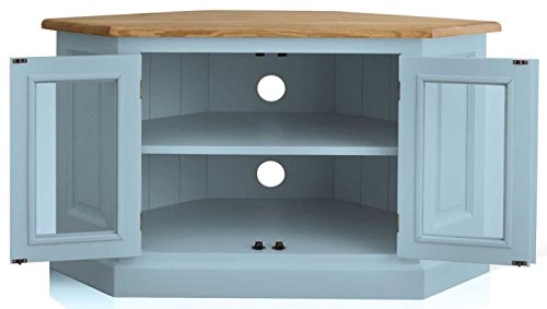 Image of APRODZ Mango Wood Borgia TV Stand Entertainment Unit for Living Room | Blue Finish