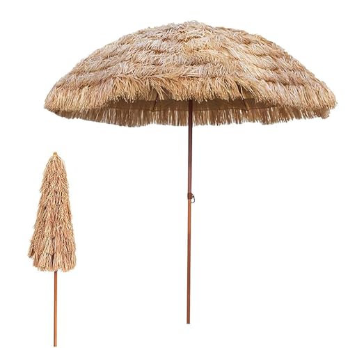 Sombrilla grande tropical de 1,8 m y 3 m de paja para playa, ajustable, para jardín, portátil, ideal para picnics y acampadas al aire libre.