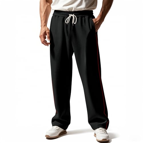 Men's Baggy Fleece Workout Sweatpants Drawstring Lounge Athletic Running Pants Casual Solid Color Trendy Trousers