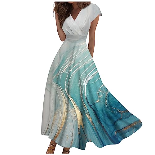 FUPODD Strandkleid Damen Bohemian Kleid Casual Damenkleider Hippie Blumen Empirestil Skaterkleid Blumenkleid Maxi Tiefem V Ausschnitt High Waist...