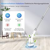 Elektrische Reinigungsbürste, 7 in 1 Putzbürste mit Verstellbarem Griff, Electric Cleaning Brush mit austauschbaren Bürstenköpfen,2 Speed mit langem Griff für Haushalt Fliesen, Wanne-IPX7