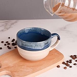 Bosmarlin Large Ceramic Coffee Mug Set of 2 Stoneware Latte Mug for Office and Home 16 Oz Dishwasher and Microwave Safe Prussian Blue 2