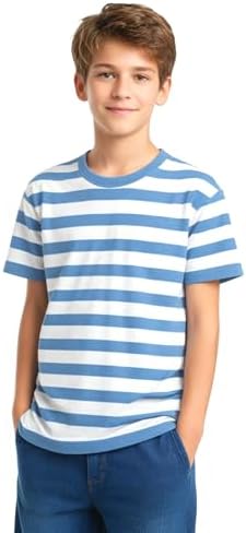 Boys Tshirt Striped, Short Sleeve Tee Shirts, Kids Crewneck T-Shi...