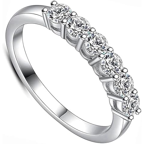 YODEWA Moissanite Wedding Band for Women 6 Real Moissanite Stone 925 Sterling Silver Hypoallergenic 0.6ct DEF Color VVS Lab Created Moissanite Anniversary Engagement Bands Ring Size 8.5 Cover