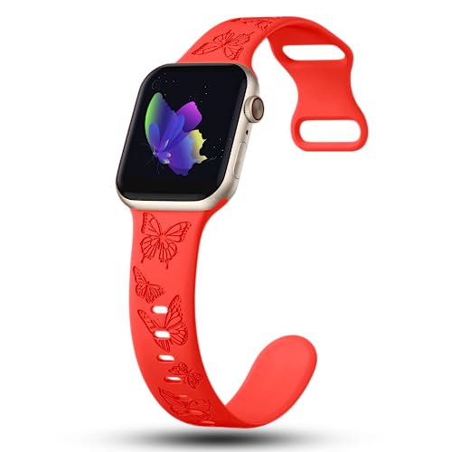 Image of Butterfly Engraved Bands Compatible with Apple Watch Band 41mm 40mm 38mm 49mm 46mm 49mm 46mm 45mm 44mm 42mm Women, Silicone Sport Strap for iWatch Series SE 10 9 8 7 6 5 4 3 2 1 SE Ultra