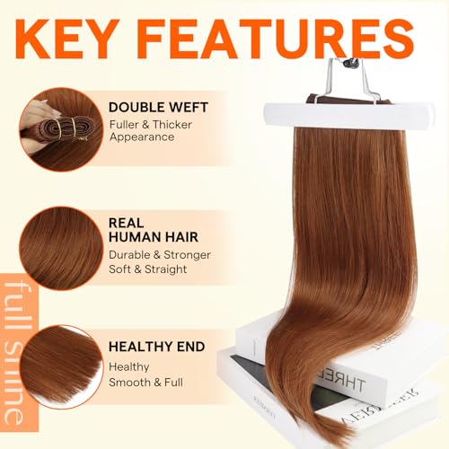 Image of Full Shine Weft Hair Extensions 20 Inch 105G Color 550 Copper Remy Weft