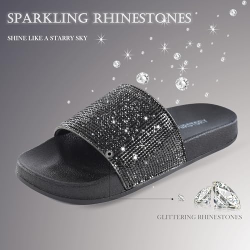 Image of Fur Story Womens Slides House Slippers Rhinestone Glitter Slides Cute bling Flat for Women Platform Sandals Cozy Bedroom Slippers Shower Shoes