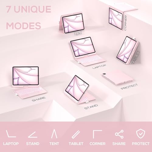 Image of typecase Touch Keyboard for iPad Air 11 (M4 /M3 /M2,2026 /2025 /2024),Air 5th /4th & Pro 11(4th /3rd /2nd /1st) Trackpad,11-Color Backlit,360Rotatable,Pencil Holder(Not for A16 /10th /Pro 11-M5 /M4)-Lgt.Pink'26