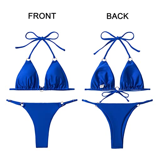 MIKETAI Sexy Bikinis for Women 2 Piece Bikini Spaghetti Strap Swimsuits Solid Color Bathing Swimwear Triangle Bathing Suit (US, Alpha, Small, Regular, Regular, Blue) - Image 6