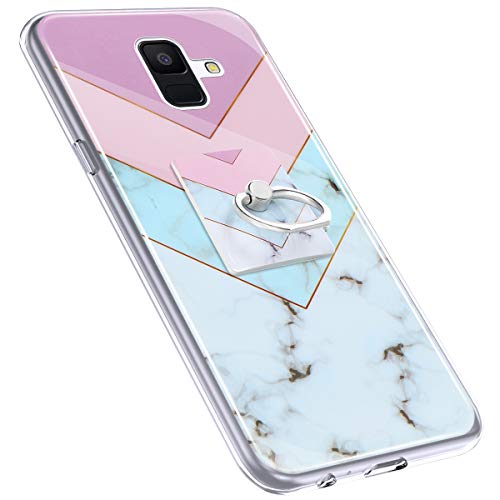 Urhause Cover Compatible with Samsung Galaxy A6 2018 Case Sparkle Glitter Bling Marble Case TPU Silicone Ring Holder Cover 360 Degree Rotation Ring Kickstand Shiny Bling Shockproof Cover Rainbow