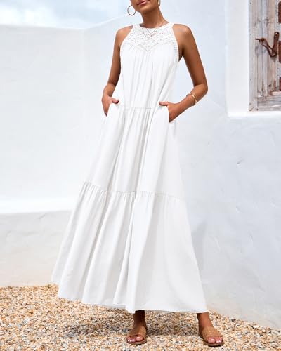 BTFBM Summer Halter Dresses for Women 2025 Casual Spring Hollow Out Sleeveless Boho Sundresses Beach Vacation Maxi Dress4