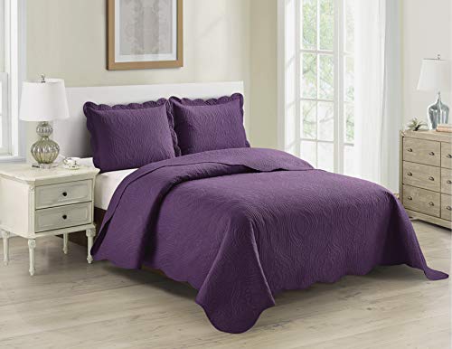 Better Home Style 3 Piece Luxury Ultrasonic Embossed Floral Design Solid Color Quilt