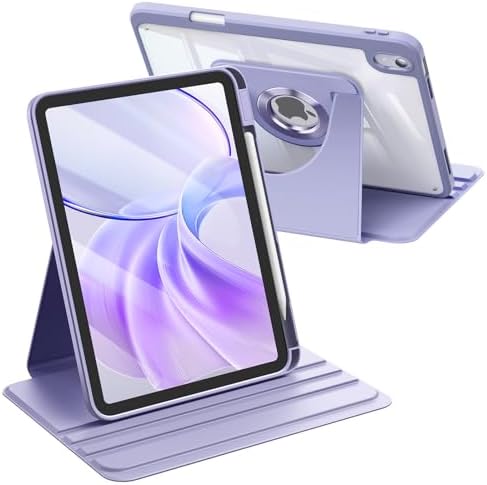 Fintie Rotierende Hülle für iPad (A16) 11./10. Generation 2025/2022 | 360 Grad Drehbare Schutzhülle Case mit Stifthalter, Transparente Acryl-Rückseite, Stoßfester Rahmen, Violett