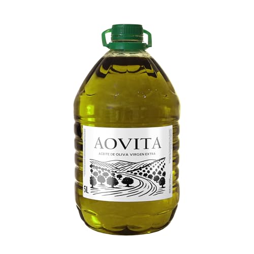 Aceite de Oliva Virgen Extra AOVITA 5L – Variedades Picual y Hojiblanca, Calidad Virgen Extra Certificada, Prensado en Frío, Uso en Crudo y Cocina
