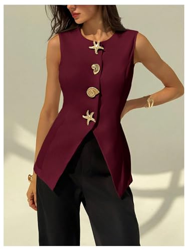 Floerns Women's Summer Star Metal Sleeveless Vest Blazer Split Hem Suit Jacket2