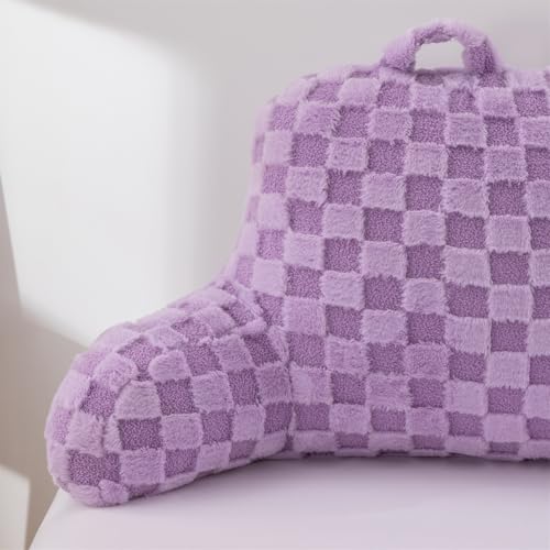 Image of Aimuan Reading Pillow Checkered Bed Rest Wedge Backrest Checkerboard Pillow with Arms Back Support for Sitting Up in Bed Cushion Incline Rest Sleeping Snoring Pillow, Purple Large