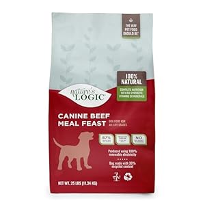 NATURE’S LOGIC Dry Dog Food – 100% Natural – No Synthetics – for All Ages, Sizes, Breeds – Free from Common Allergens, High Protein – Beef Meal Feast, 25lbs