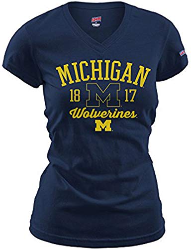 MJ Soffe NCAA Michigan Wolverines Women's Fitted Collegiate Basic Logo V-Neck Tee, X-Large