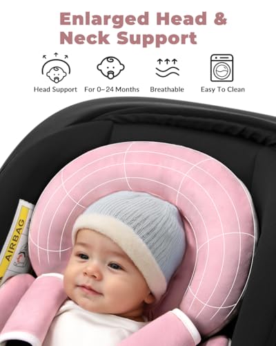 Image of Tinlyfinly Infant Car Seat Insert with Extra Cushion for Preemie to Toddler, Reversible Newborn Carseat Insert for Baby Head Body Support, Fits for Stroller, Baby Swing, Bouncer (Pink)