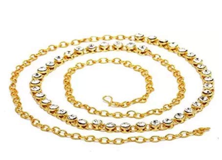 Lucky Jewellery 1-Line Stone Gold Plated Waist Belt(Kamarband) for Women (375-S1LS-1LINE-W)